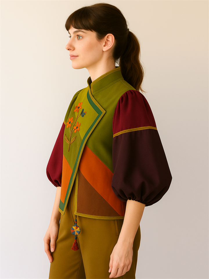 Oriental Patchwork Embroidered Lantern Sleeve Jacket