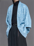 Retro Blue Zen Style Print Faux Suede 3/4 Sleeve Cardigan for Men