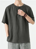 Chinese Style Comfy Solid Color Linen Short Sleeve Shirt