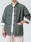 Chinese Style Contrast Color Short Sleeve Tang Suit Shirts for Men