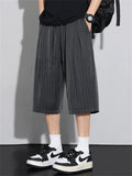 Mens Baggy Wide Leg Striped Casual Summer Capri Pants