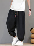 Men Summer Chinese Style Textured Baggy Harem Joggers Pants