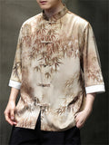Men's Cool Chinese Style Leaves Print Stand Collar Tang Suit Shirts