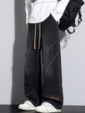 Men Wide Leg Drawstring Baggy Jeans Vintage Washed Streetwear Denim