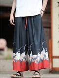 Men's Chinese Vintage Style Ink Landscape Print Loose Fit Wide Leg Pants