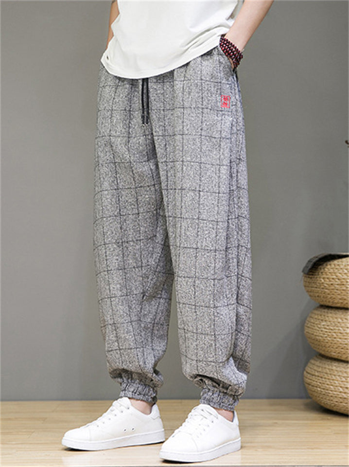 Men's Casual Drawstring Plaid Harem Jogger Pants