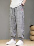Men's Casual Drawstring Plaid Harem Jogger Pants