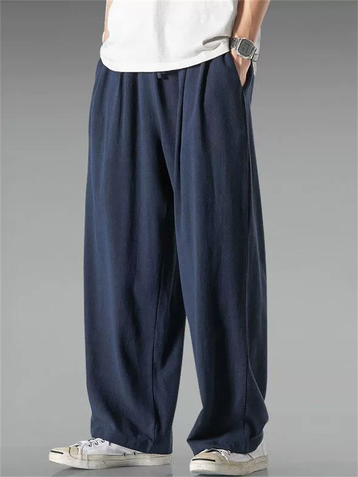 Mens Casual Loose Fit Trousers Baggy Wide Leg Pants
