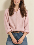 Women Casual Cotton Linen Button Down Long Sleeve Collared Shirt