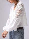 Women's French Style Hollow Lace Cardigan Puff Sleeve Shirt