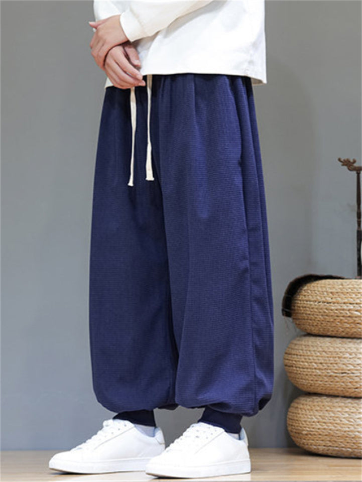Men's Comfortable Corduroy Drawstring Loose-Fit Harem Jogger Pants