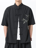 Men's Summer Leaves Embroidery Stand Collar Tang Suit Shirts