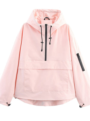 Women's Autumn Casual Solid Color Sporty Hooded Pullover Jackets