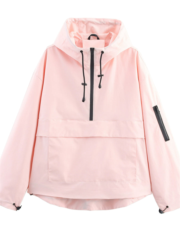 Women's Autumn Casual Solid Color Sporty Hooded Pullover Jackets