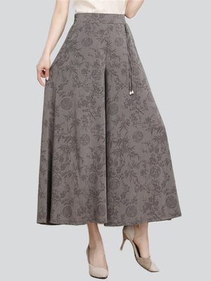 Women's High-Rise Ice Silk Bamboo Floral Pattern Pants