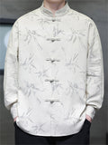 Men Chinese Style Long Sleeve Stand Collar Bamboo Print Tangsuit Shirts