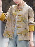 Women's Stand Collar Contrast Color Flowers Print Tang Suit Jacket