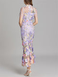 Elegant 3D Floral Embroidery Women's Sabrina Neckline Maxi Dress