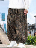 Brown Leopard Print Loose Fit Wide Leg Bloomers Pants for Men