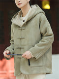 ‌Men's Winter Chinese Style Faux Suede Thermal Lined Hooded Tangsut Coats