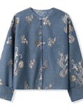 Women's Chinese Style Round Neck Long Sleeve Loong Embroidered Jacket