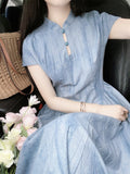 Women's Chinese Style Retro Solid Color Stand Collar Dress