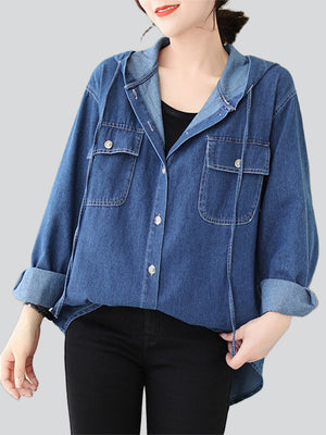 Women's Trendy Blue Denim Hooded Oversized Jacket