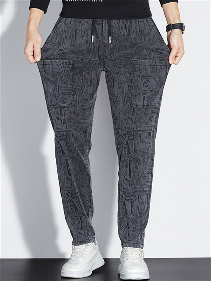 Mens Casual Graphic Geometric Print Cargo Joggers Pants