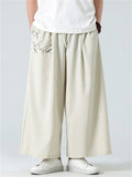 Men's Summer Chinese Style Bamboo Embroidery Wide Leg Pants