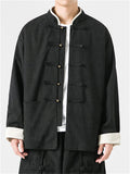 Men's Retro Chinese Style Contrast Stand Collar Corduroy Tangsuit Jackets