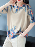 Women's Loose Floral Print Short Sleeve Knit T-Shirts