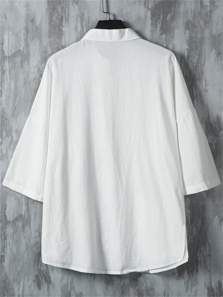 Men's Summer Simple Stand Collar Button Up Half Sleeve Shirts