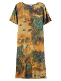 Summer Casual O-neck Landscape Print A-Line Dress for Women