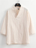 Men's 2Pcs Summer Casual Comfy V Neck Lapel 3/4 Sleeve Solid Color Outfits