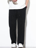 Mens Cotton Linen Striped Casual Beach Wear Wide Leg Pants