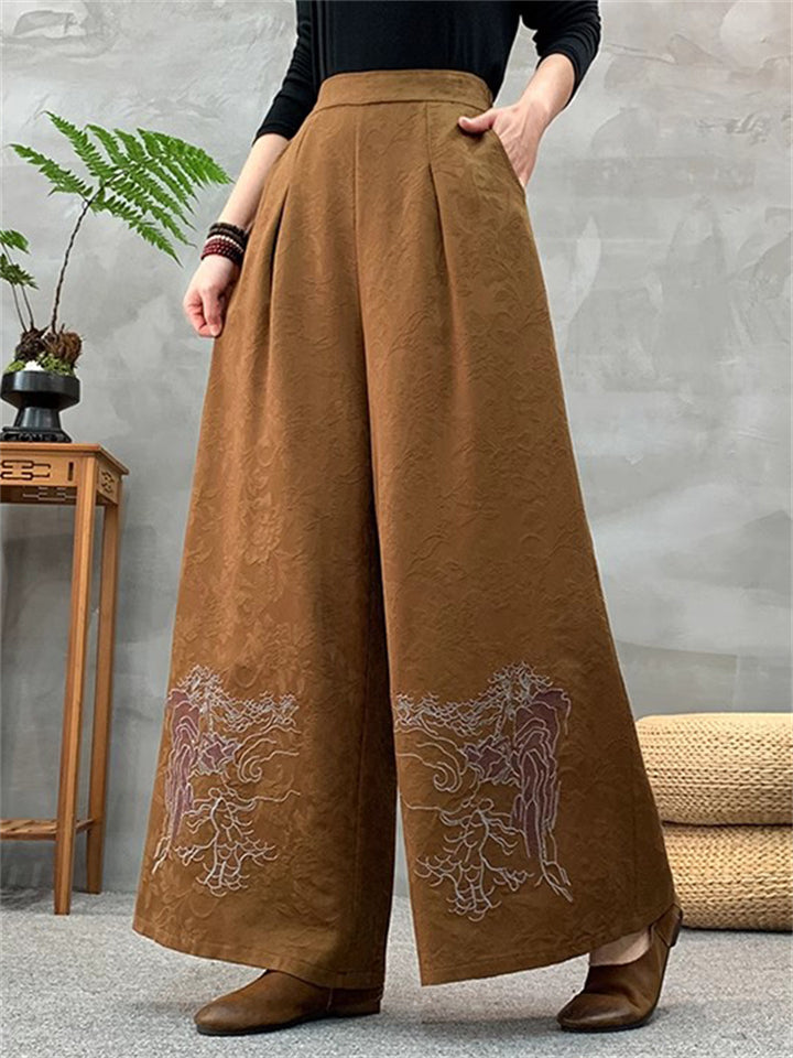 Women's Elegant Vintage Simple Jacquard High Rise Wide Leg Pants