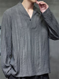 Retro Oriental Style Long Sleeve V-Neck Tang Suit Shirt For men