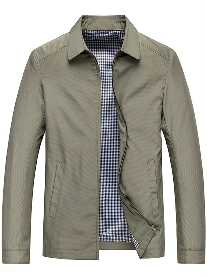 Middle-aged Men's Autumn Casual Solid Color Lapel Zip Up Jackets