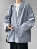 Retro Men's Solid Color Loose Corduroy Textured Pockets Jackets