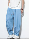 Mens Summer Drawstring Loose Fit Wide Leg Baggy Harem Pants