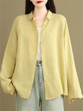 Women's Comfy Solid Color Loose Button Up Long Sleeve Shirt