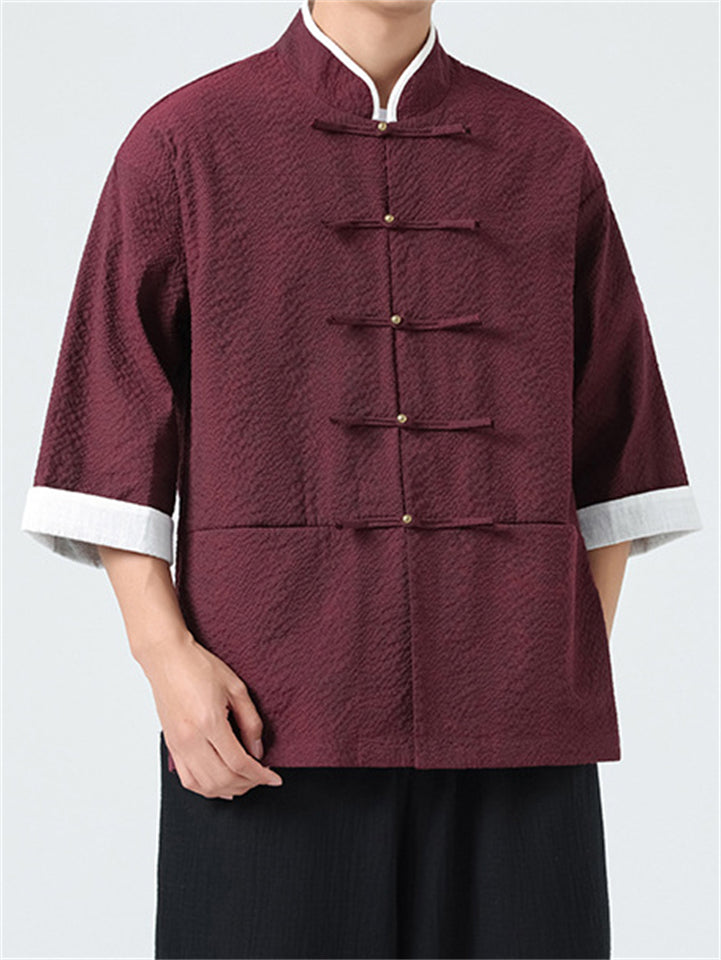 Chinese Style Contrast Color Short Sleeve Tang Suit Shirts for Men