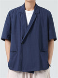 Retro Men's Solid Color Short Sleeve Suit Jacket