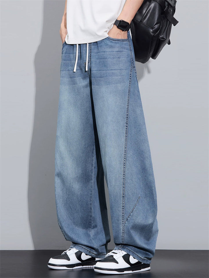 Men's Streetwear Summer Loose Fit Wide Leg Scimitar Denim Pants