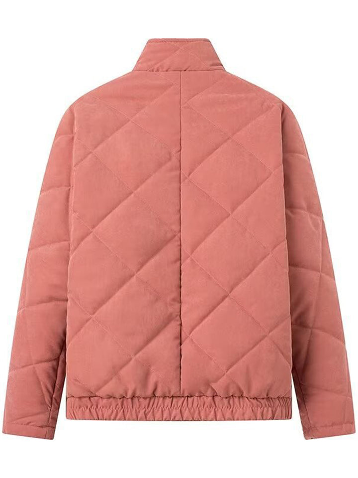 Women's Retro Solid Color Casual Argyle Check Stand Collar Coat