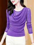 Women's Round Neck Bling Solid Color Long-sleeve Undershirt