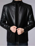 Men's ‌Stand Collar Thermal Lined Faux Leather Jacket for Men with Zipper‌