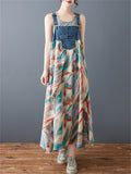 Women's Printed Denim Chiffon Patchwork Big Hem Dress