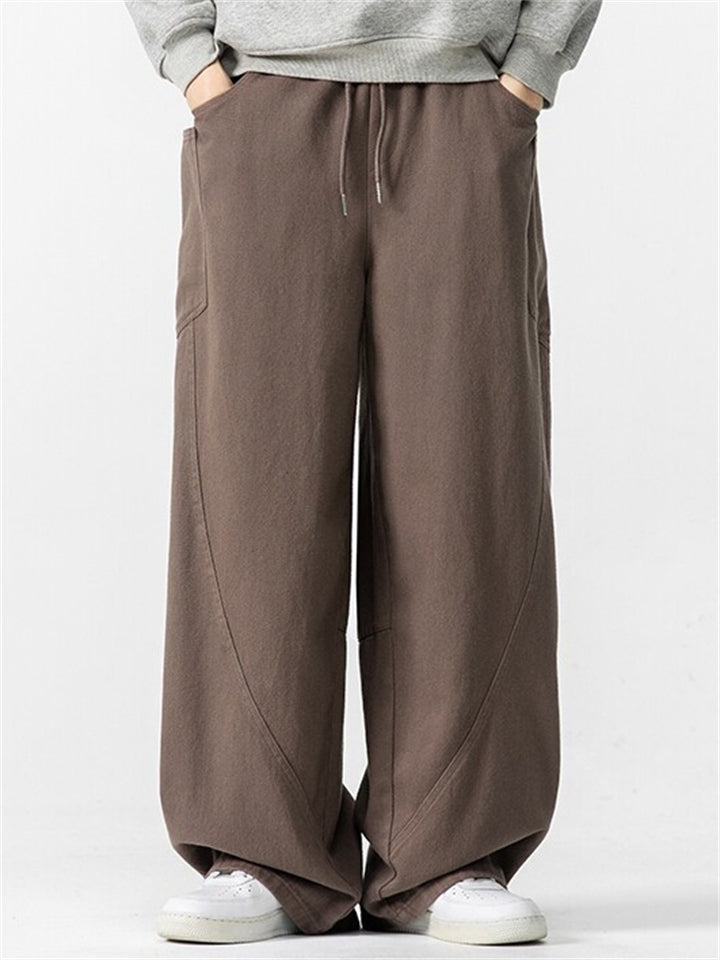 Retro Men's Comfy Japanese Style Elastic Waist Drawstring Loose Pants