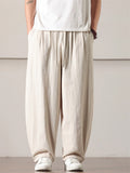 Mens Summer Linen Cotton Loose Fit Baggy Drawstring Pants